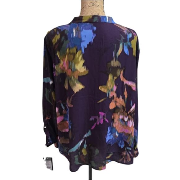 NICOLE MILLER Floral Print Women's Top Purple Watercolor Abstract Plus Size 2X 3 - Picture 10 of 11
